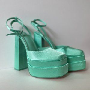 Public Desire Wide Fit Exclusive Moonchild platform heeled shoes in pale green